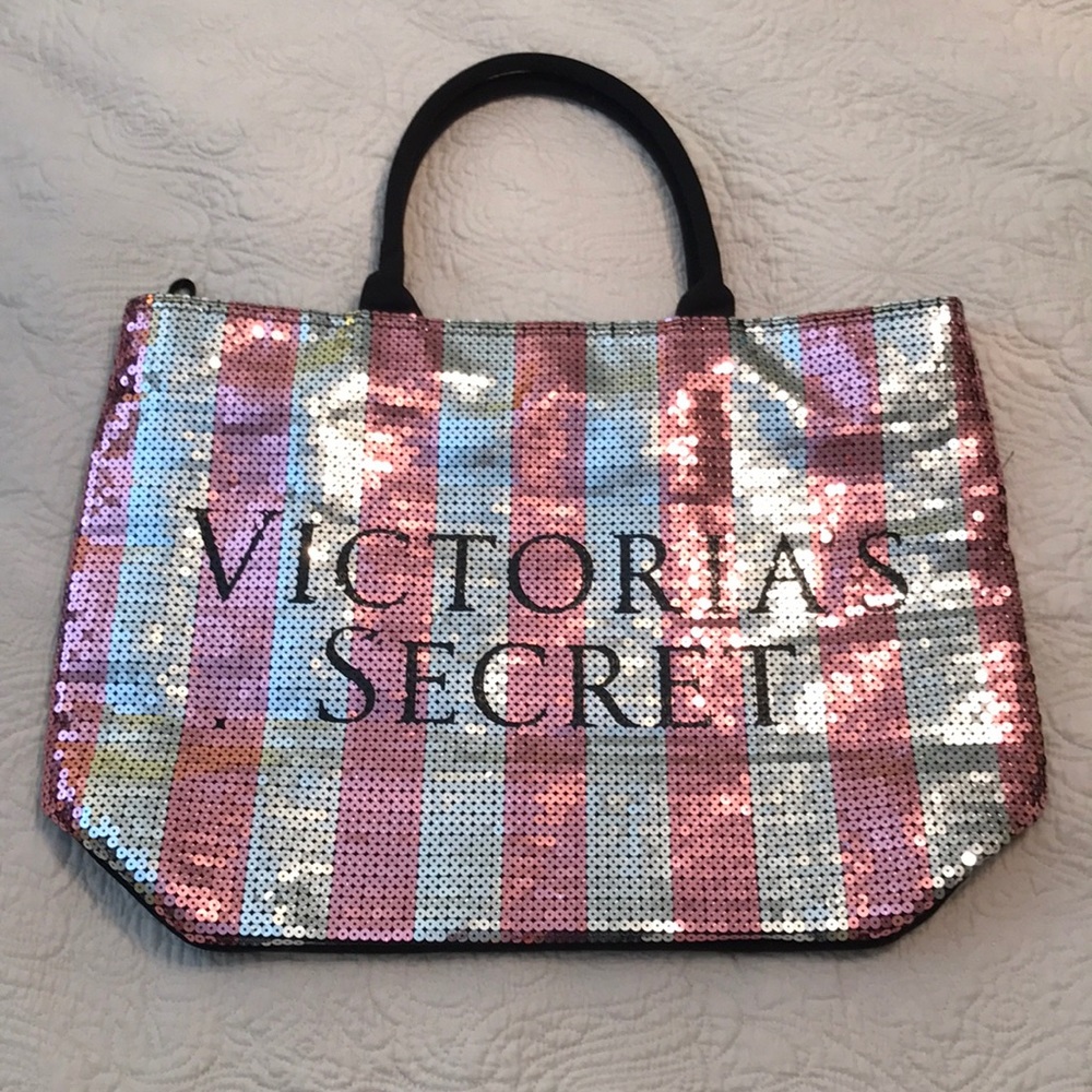 VS Weekender Zipper Travel Tote Sequin Stripes